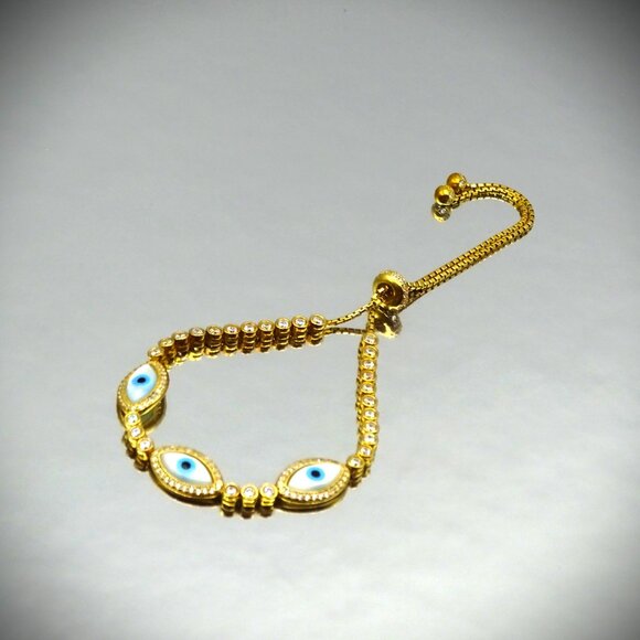 SAVVY CIE JEWELRY Gold Plated Mother of Pearl & Cubic Zirconia Evil Eye Bracelet - Picture 2 of 5